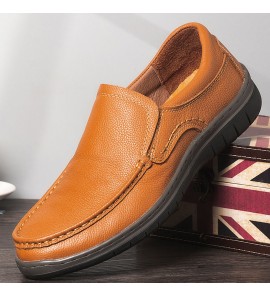 Men Genuine Leather Soft Sole Comfy Slip On Casual Business Shoes