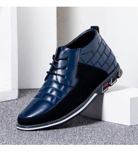 Men Round Toe Comfy Soft Sole Lace-up Business Casual Leather Ankle Boots